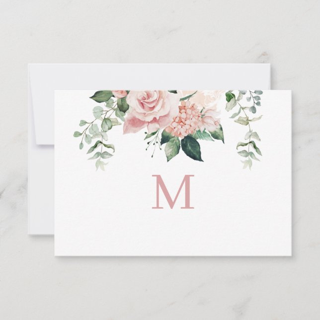 Elegante, rosa Hydrangea Monogram Note Card (Vorderseite)