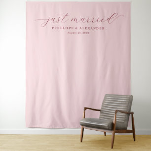 Elegante rosa Kalligrafie "Gerade eben verheiratet Wandteppich
