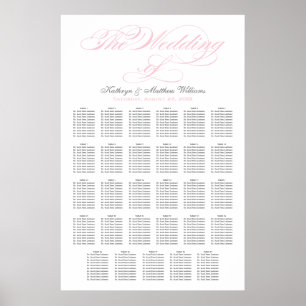 Elegante rosa Kalligrafie Hochzeits-Sitzordnung Poster
