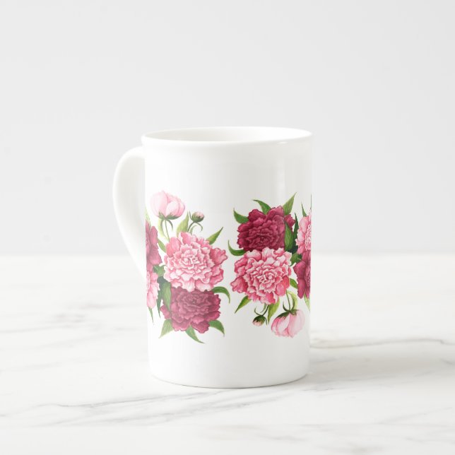 Elegante rosa Kamelien-Knochen-China-Tasse Prozellantasse (Vorderseite Links)