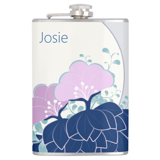 Elegante rosa Kamelien Name hinzufügen Flachmann (Vorderseite)