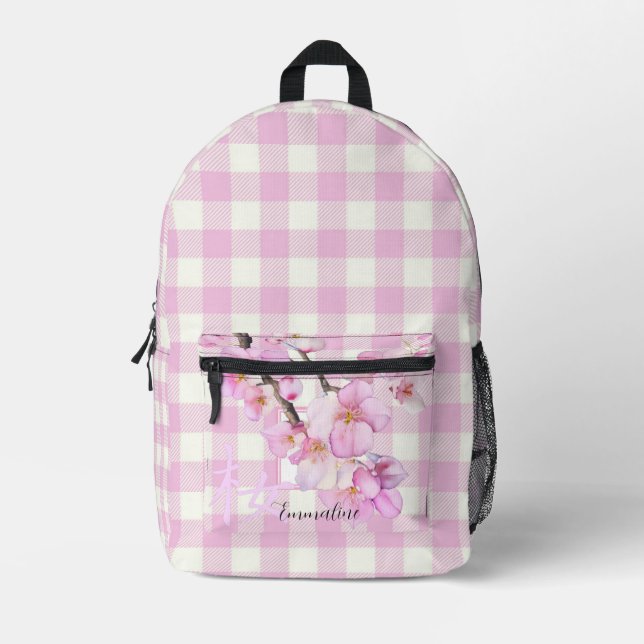 Elegante, rosa, kariert-rosa Blüte personalisieren Bedruckter Rucksack (Vorderseite)
