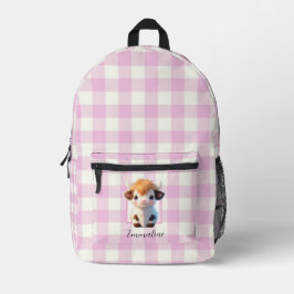 Elegante, rosa, karierte niedliche Kuh personalisi Bedruckter Rucksack