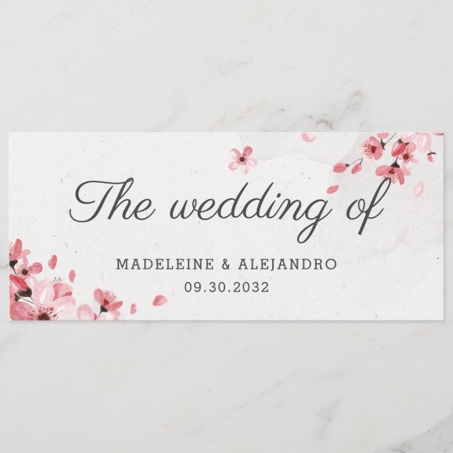 Elegante rosa Kirschblüte die Hochzeit von Menükarte (Vorderseite)
