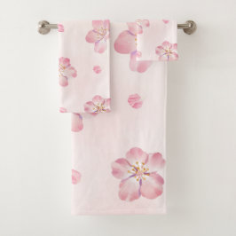 Elegante rosa Kirschblüten-Blumenmuster Badhandtuch Set