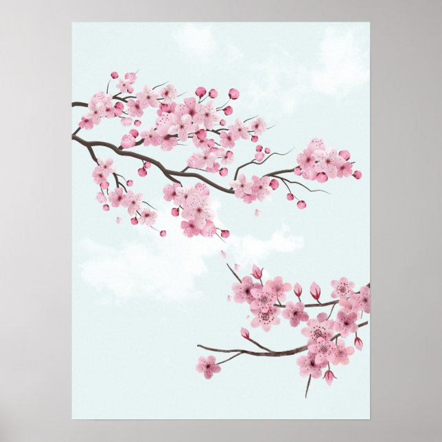 Elegante rosa Kirschblüten Poster (Vorne)