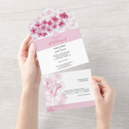 Elegante rosa Kirschblüten Wasserfarbe All In One Einladung