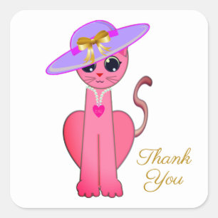Elegante rosa Kitty Katze Danke Quadratischer Aufkleber