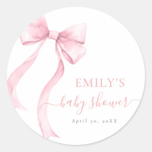 Elegante rosa kokette Schleife Mädchen Baby Shower Runder Aufkleber