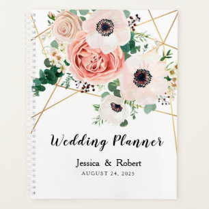 Elegante Rosa Korallen Blume Hochzeit personalisie Planer