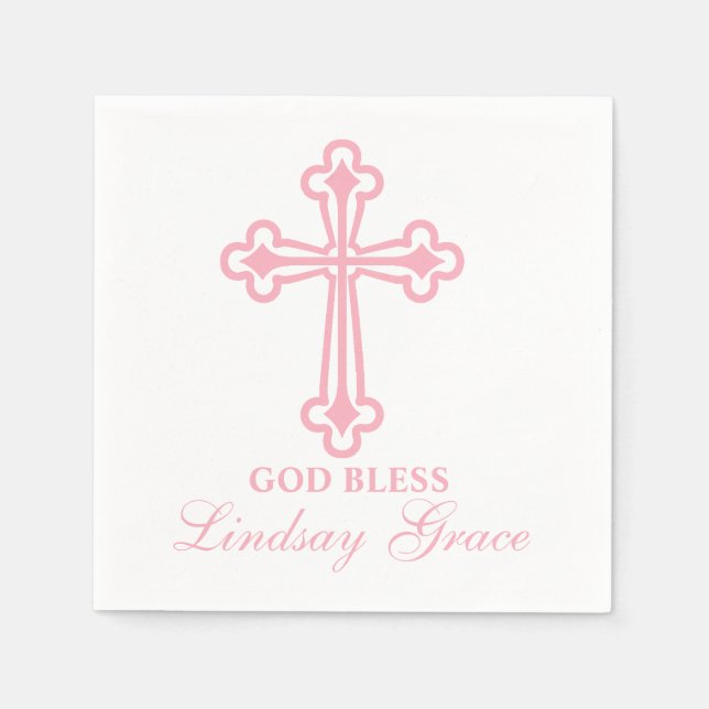 Elegante rosa Kreuztaufe Personalisiert Napkin Serviette (Vorderseite)