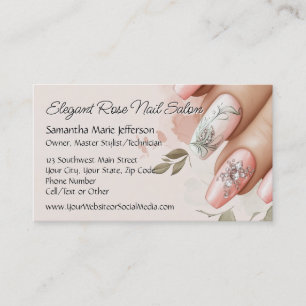 Elegante rosa Kristall-Nagelstudio-Maniküre Visitenkarte
