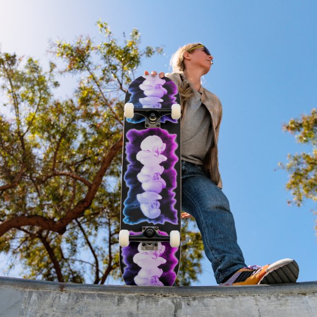 Elegante rosa lila Aquarelltöne Orchideen Skateboard (Außenbereich 1)