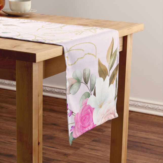 Elegante rosa lila Blume Mittelgroßer Tischläufer (Beispiel)
