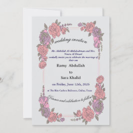 Elegante rosa lila Blumen-Rosen-Einladung Einladung