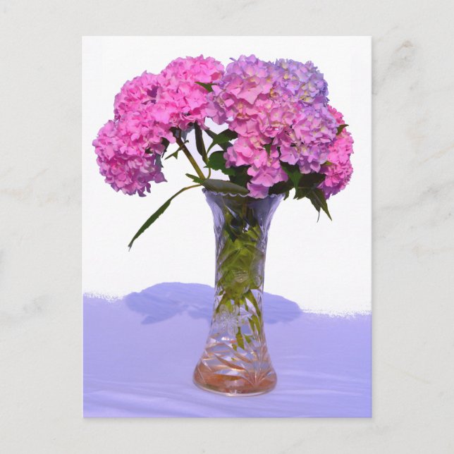 Elegante, rosa, lila Blumendörfchen Hydrangeas Postkarte (Vorderseite)