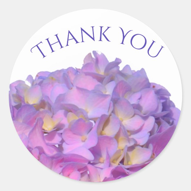 Elegante, rosa, lila Blumendörfchen Hydrangeas Runder Aufkleber (Vorderseite)