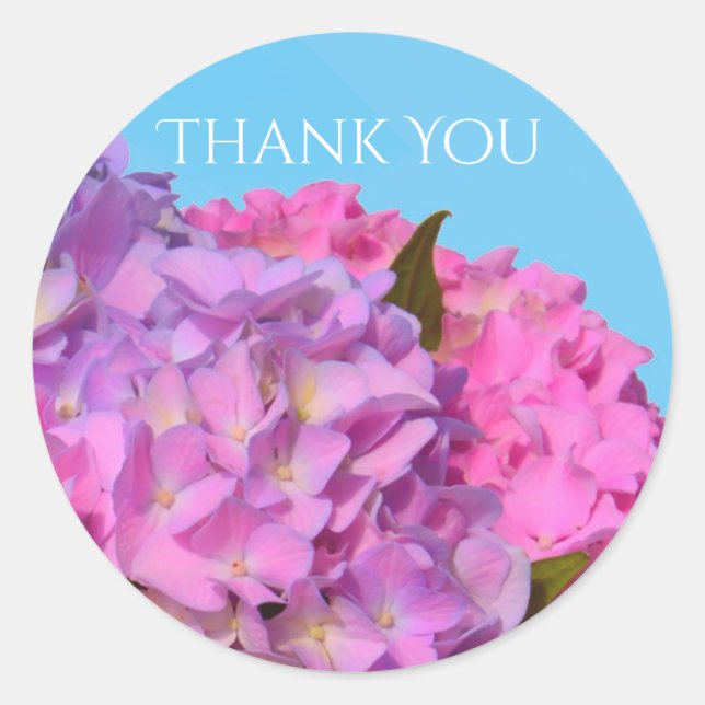 Elegante, rosa, lila Blumendörfchen Hydrangeas Runder Aufkleber (Vorderseite)