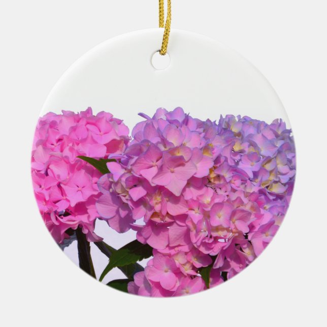 Elegante, rosa, lila, blumenreiche Hydrangeas Keramik Ornament (Vorne)