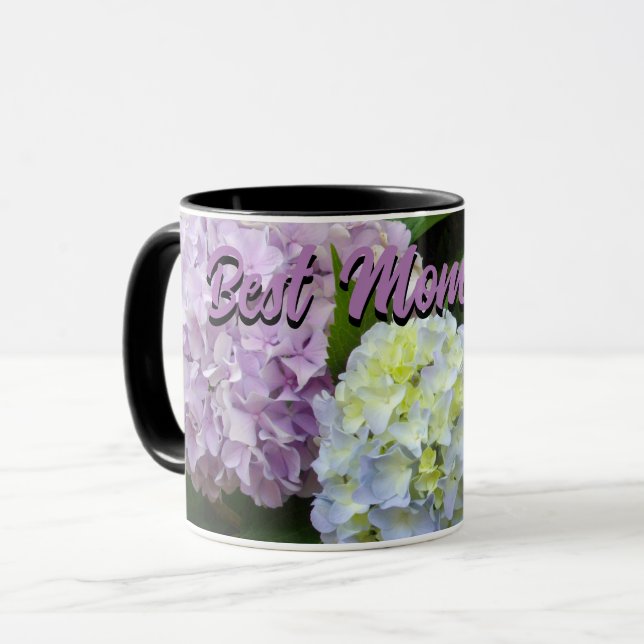 elegante rosa lila Blüte Hydrangea die beste Mutte Tasse (Vorderseite Links)