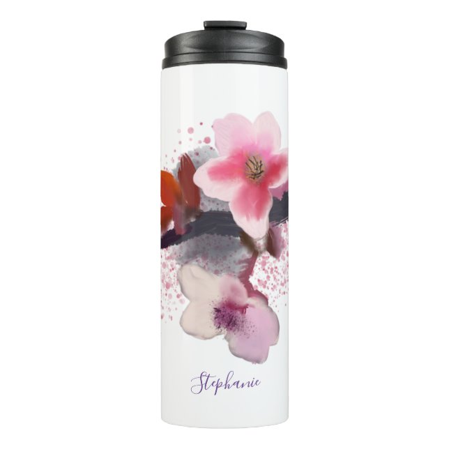 Elegante rosa Lila Kirschblüten Thermosbecher (Vorderseite)