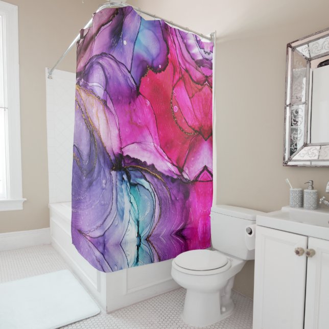 Elegante Rosa Lila Marbled Abstrakte Kunst Duschvorhang (Beispiel)