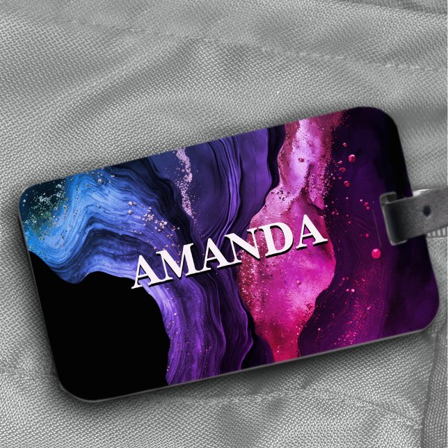 Elegante rosa lila Marmorkunst Imitate Glitzer Kog Gepäckanhänger (Von Creator hochgeladen)