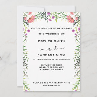 Elegante, rosa, Lila und grüne Blütenhochzeit Einladung