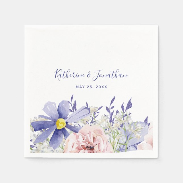 Elegante rosa Lila Wasserfarben Blumenzehen Serviette (Vorderseite)