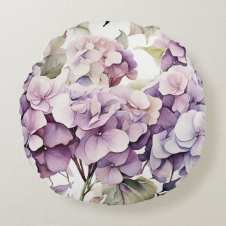 Elegante rosa lila Wasserfarben-Hortensien Rundes Kissen
