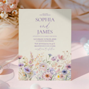 Elegante rosa lila Wildblumen-Wiese Hochzeit Einladung