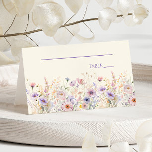 Elegante rosa lila Wildblumen-Wiesen-Hochzeit Platzkarte