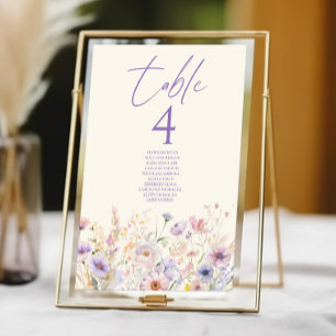 Elegante rosa lila Wildblumen-Wiesen-Hochzeit Tischnummer