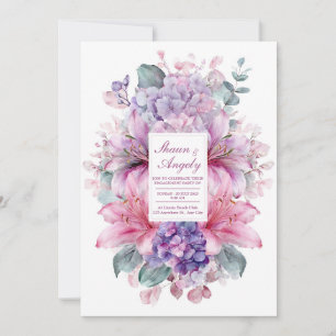 Elegante rosa Lilie lila Hortensie Aquarell Einladung