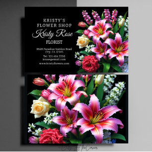 Elegante rosa Lilie rote weiße Rose Blume Florist Visitenkarte