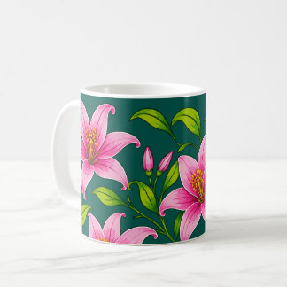 Elegante rosa Lilienblume mit grünem Laub Kaffeetasse