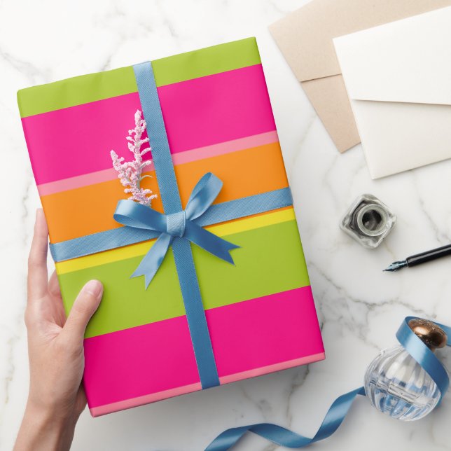 Elegante rosa, Limone, orange und gelbe Fun Streif Geschenkpapier (Schenken)