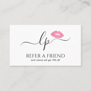 Elegante Rosa Lippen handgeschriebene Skriptkallig Empfehlungskarte