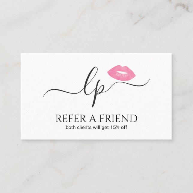 Elegante Rosa Lippen handgeschriebene Skriptkallig Empfehlungskarte (Vorderseite)