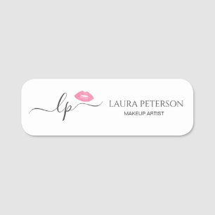 Elegante Rosa Lippen handgeschriebene Skriptkallig Namensschild