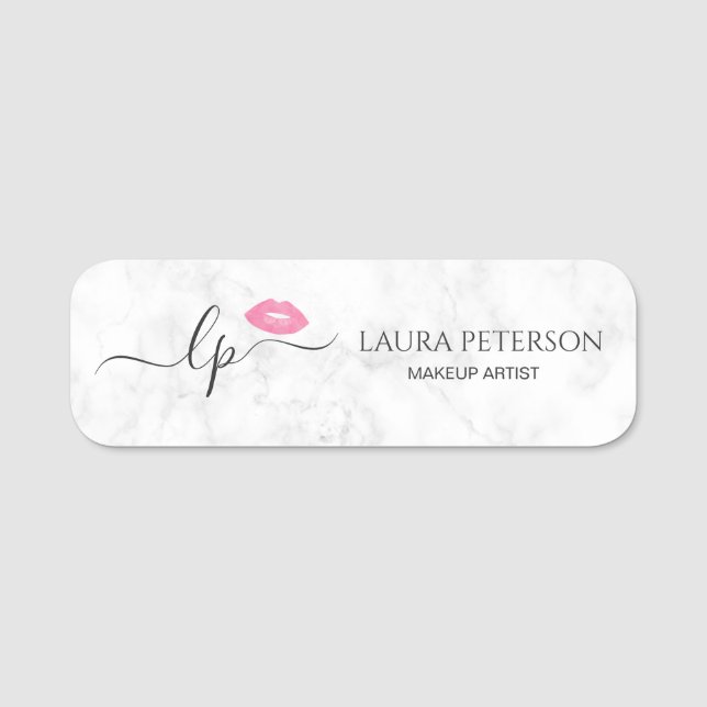 Elegante Rosa Lippen handgeschriebene Skriptkallig Namensschild (Vorderseite)
