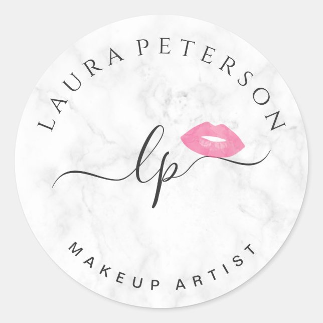 Elegante Rosa Lippen handgeschriebene Skriptkallig Runder Aufkleber (Vorderseite)