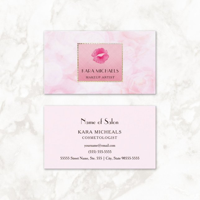 Elegante Rosa Lippen Kiss Makeup Rose Florenz Visitenkarte (Elegant Pink Lips Kiss Makeup Artist Rose Floral Business Cards)