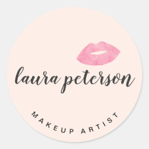 Elegante Rosa Lips handgeschriebene Skriptkalligra Runder Aufkleber