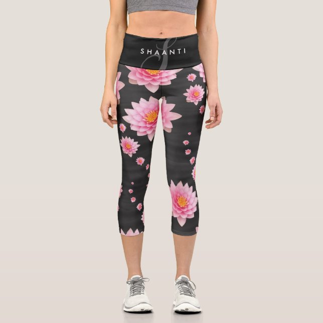 Elegante Rosa Lotus-Blume Capri Leggings (Vorderseite)