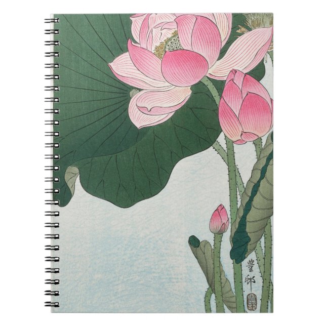 Elegante Rosa Lotus Japanischer Blumendruck Notizblock (Vorderseite)