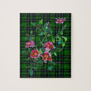 Elegante rosa magenta Aquarellblumen kariert