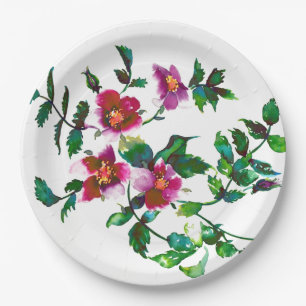 Elegante rosa Magenta Aquarellblumen Rose Pappteller