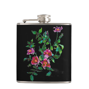 Elegante rosa magenta Aquarellfarben Rose Flachmann