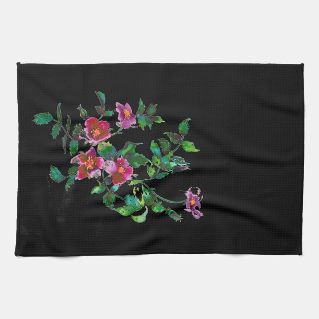 Elegante rosa magenta Aquarellfarben Rose Geschirrtuch (Horizontal)